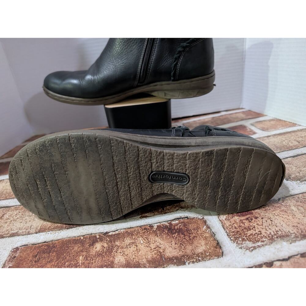 Comfortiva Fallston Womens Sz 10 Black Leather Weatherproof Ankle Boots Booties - Picture 6 of 8